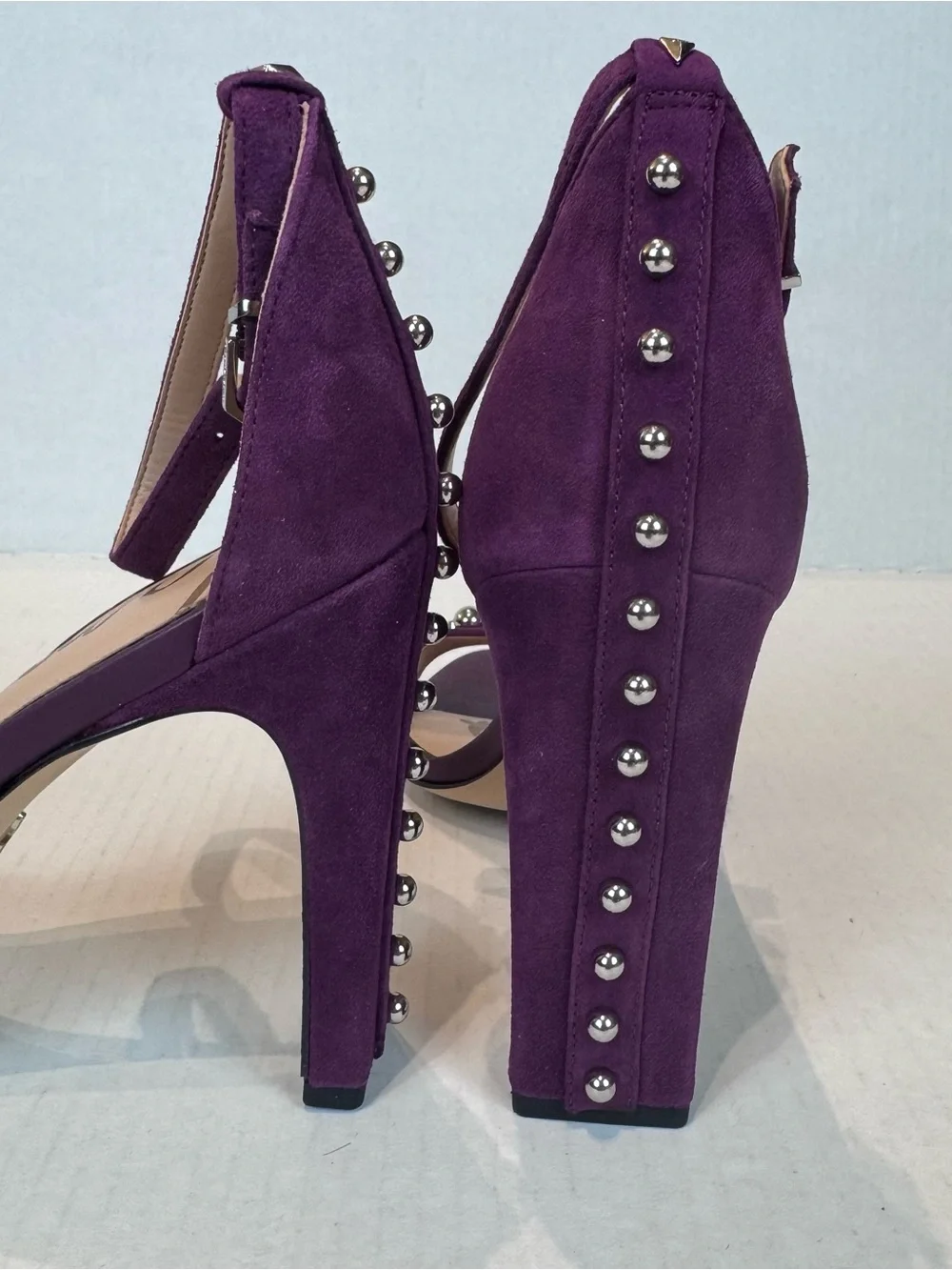 Sam Edelman Yoshi Heels Sandals Studded Size 9 Purple Block Heel Slingback Suede